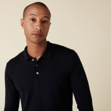 Pull col polo avec logo en laine mérinos - Eni 7440 Marine - 05 Bleu marine