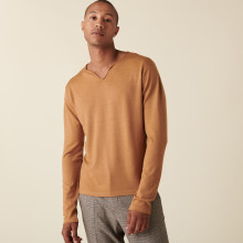 Pull col tunisien avec logo en laine mérinos - Ethan 7430 noisette - 88 Camel 