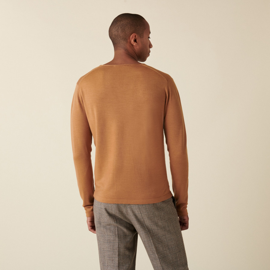 Merino wool sweater with Tunisian collar with logo - Etan