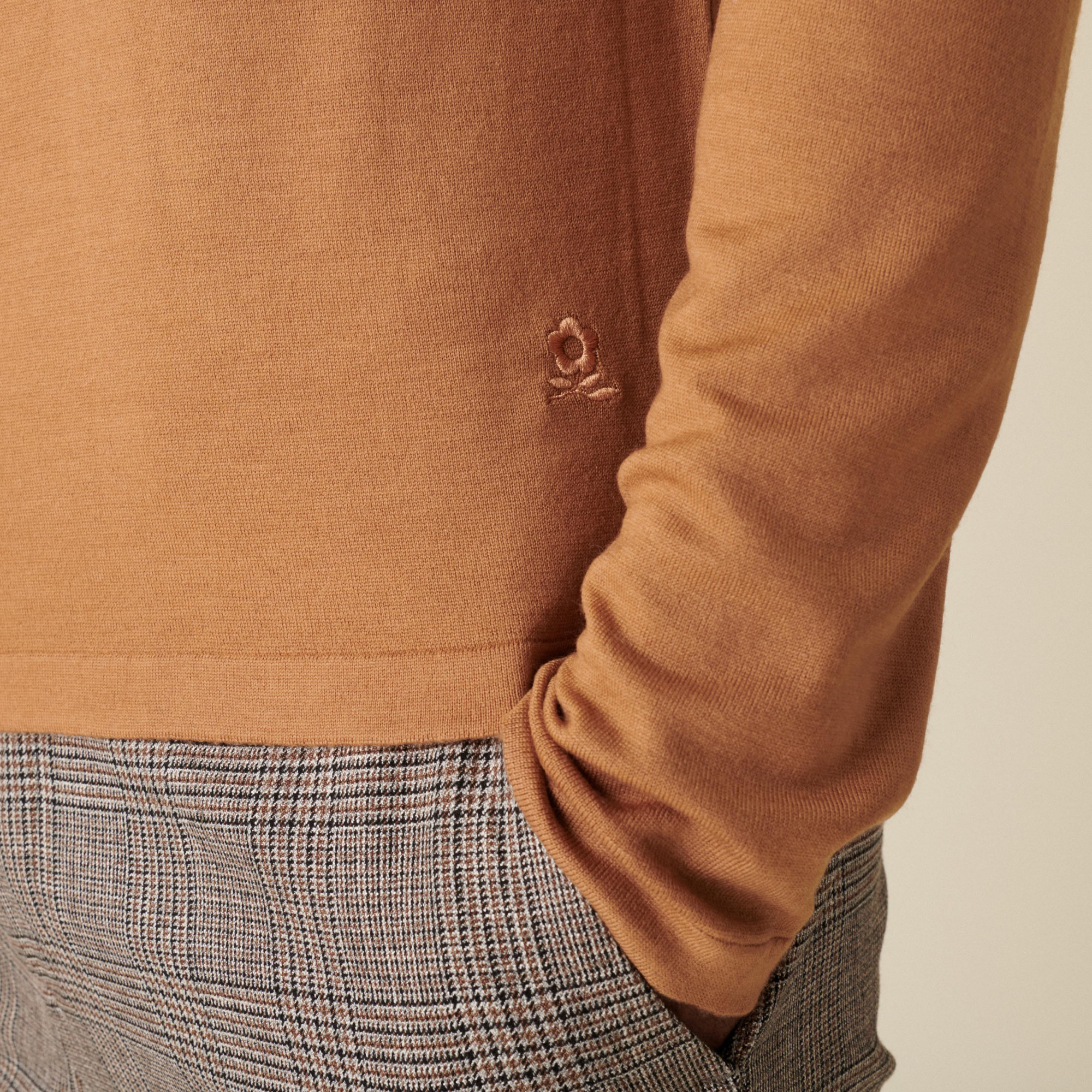 Pull col tunisien avec logo en laine mérinos - Ethan 7430 noisette - 88 Camel 