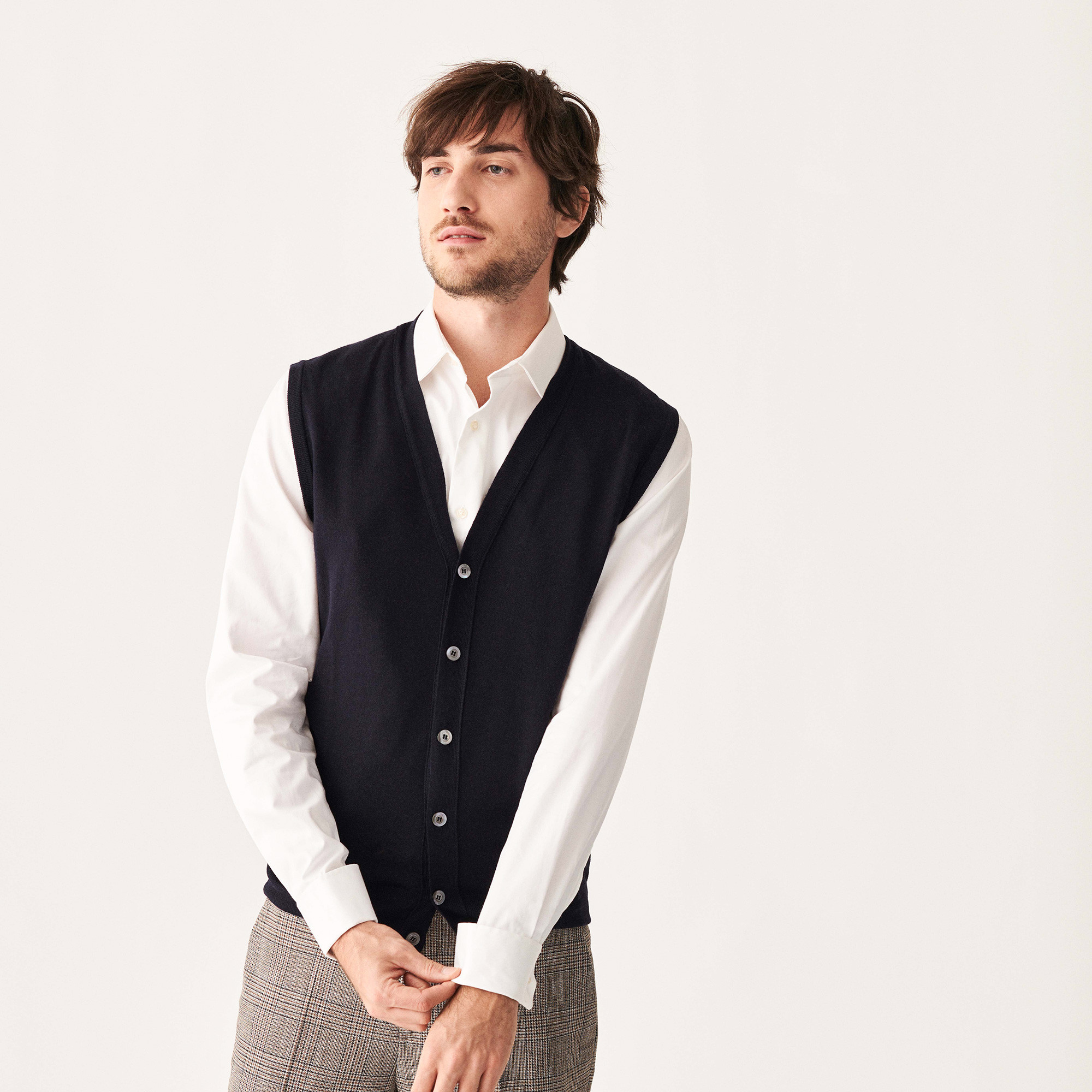 Gilet sans manches avec logo en laine mérinos - Ernardo 7440 Marine - 05 Bleu marine