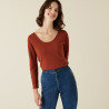 Pull col rond en laine mérinos maille fine - Altesa 7461 cognac - 92 Rouille