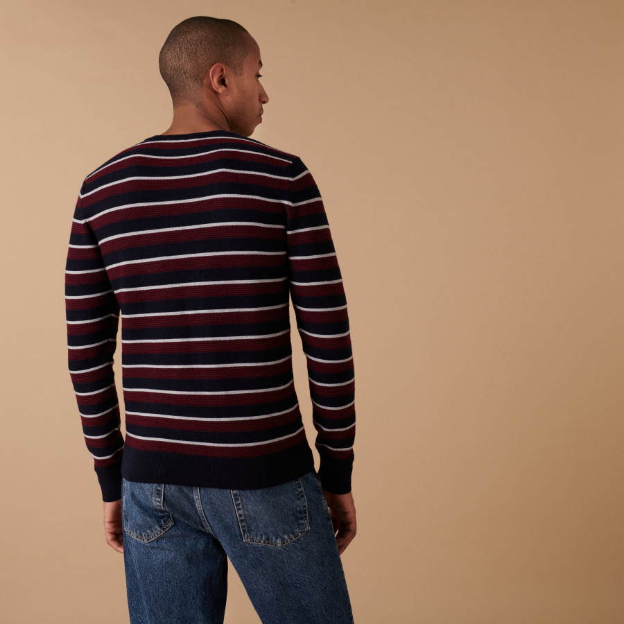 Pull col rond à rayures en laine mérinos - Arno