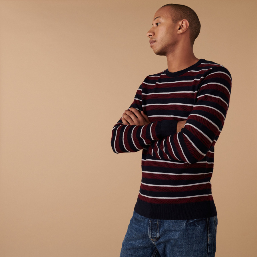 Round-neck striped merino wool sweater - Arno