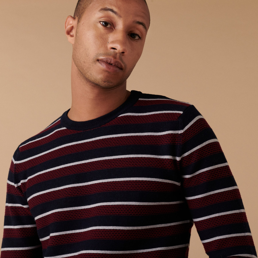 Round-neck striped merino wool sweater - Arno