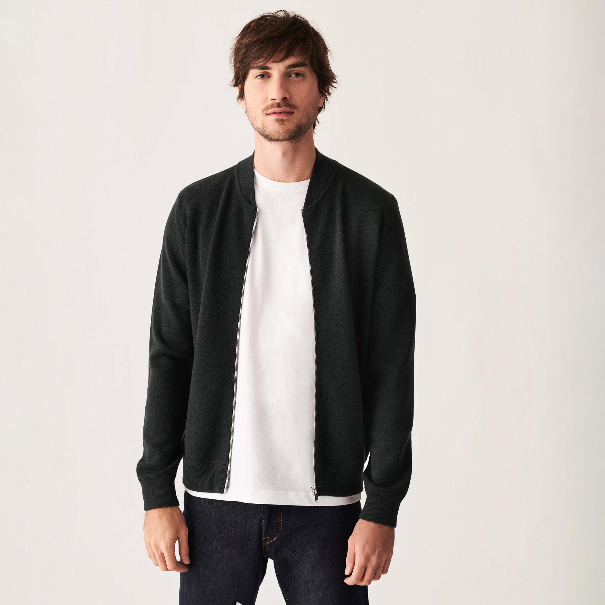 Veste zippée à poches en laine mérinos - Archibald 7576 bronze/gris clair - 83 Kaki