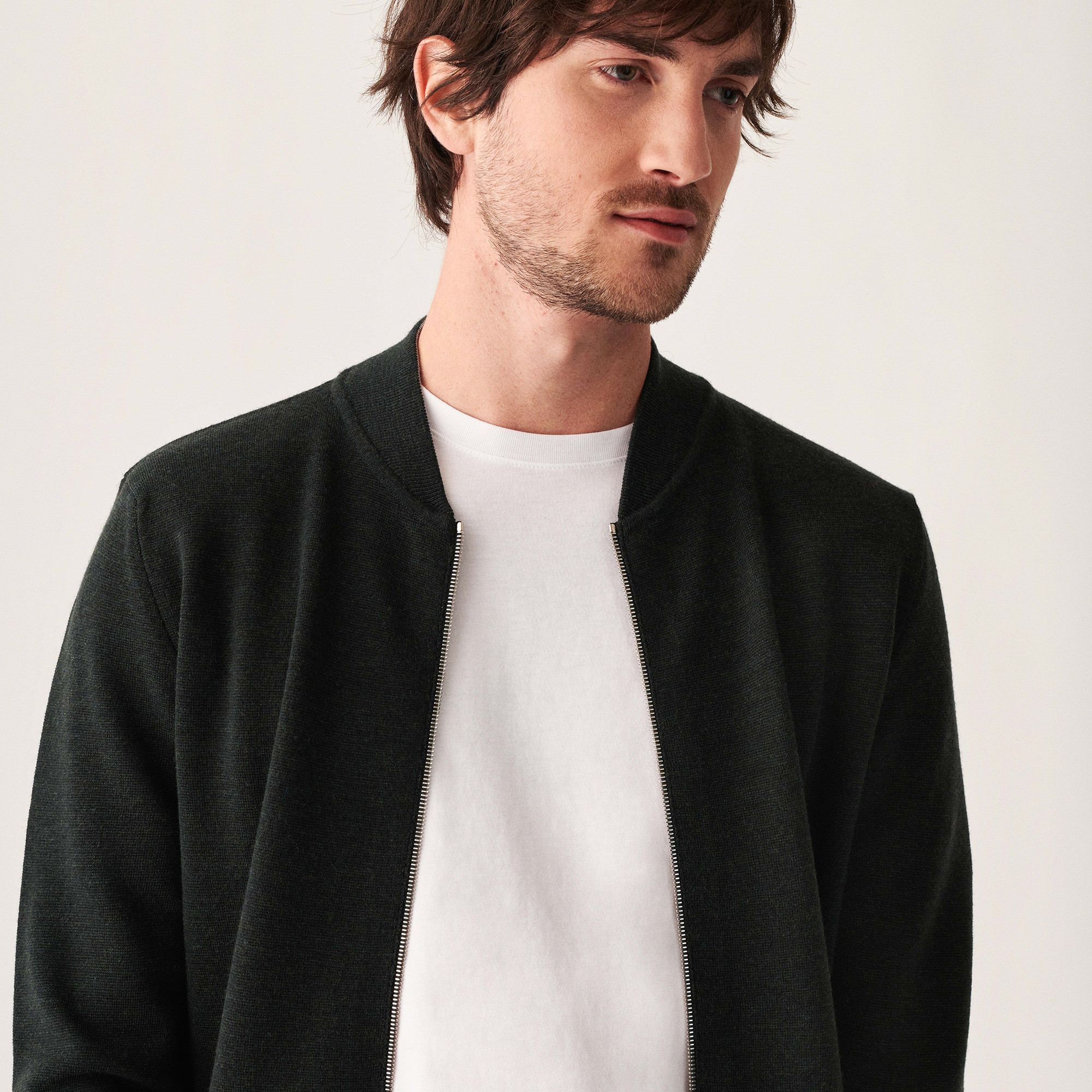 Veste zippée à poches en laine mérinos - Archibald 7576 bronze/gris clair - 83 Kaki