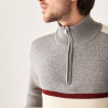 Pull tricolore col camionneur en laine alpaga - Augustin 7551 ecru/cerise/volute - 82 Ecru