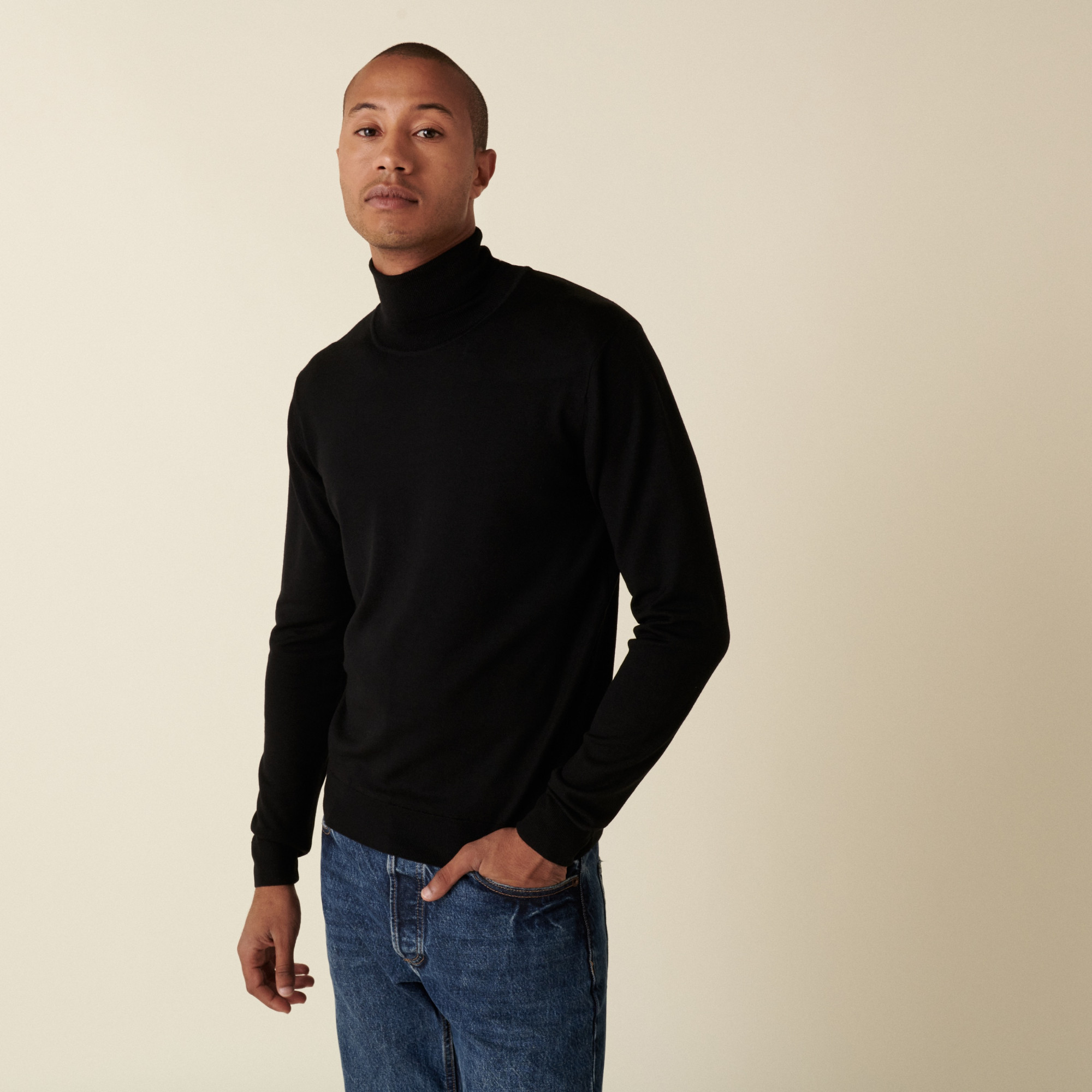 Pull col roulé avec logo en laine mérinos - Enzo 7410 noir - 01 Noir