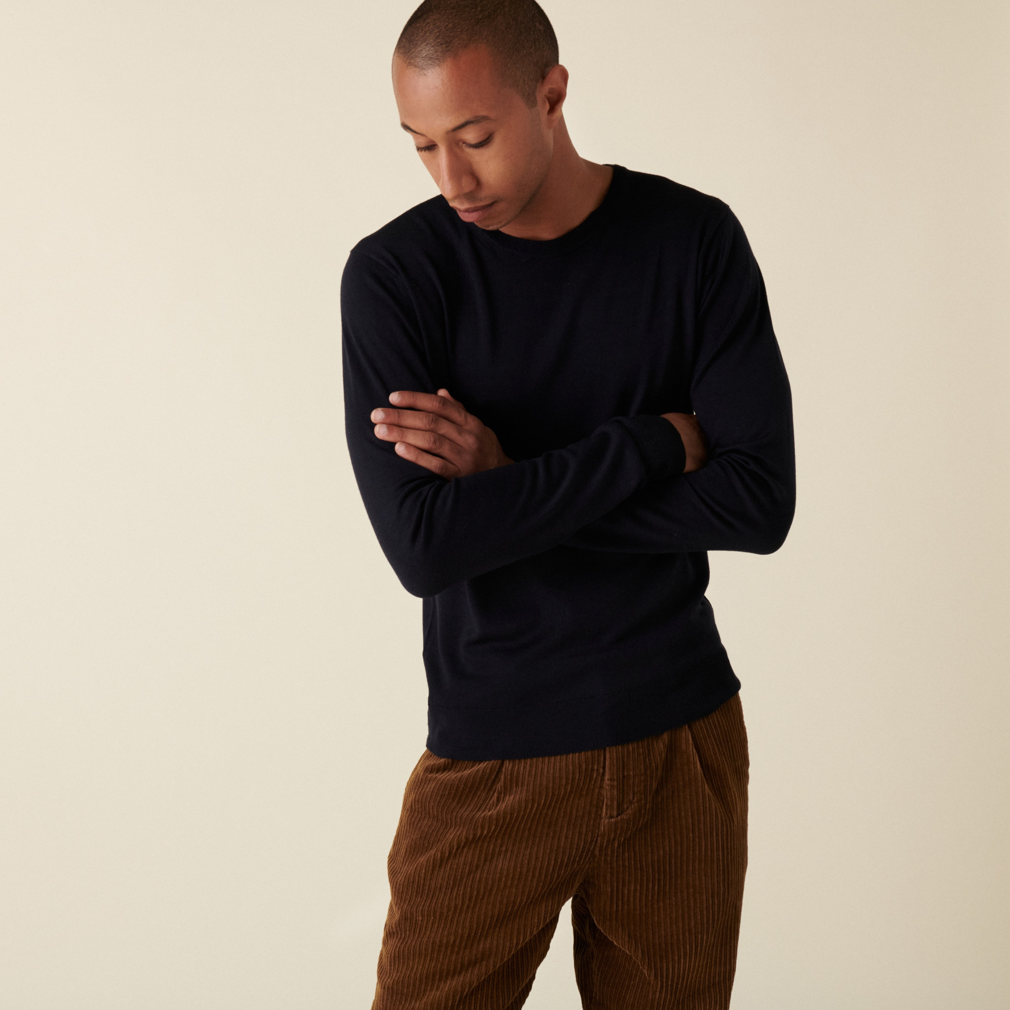 Pull col rond avec logo en laine mérinos - Eddie 7440 marine - 05 Bleu marine