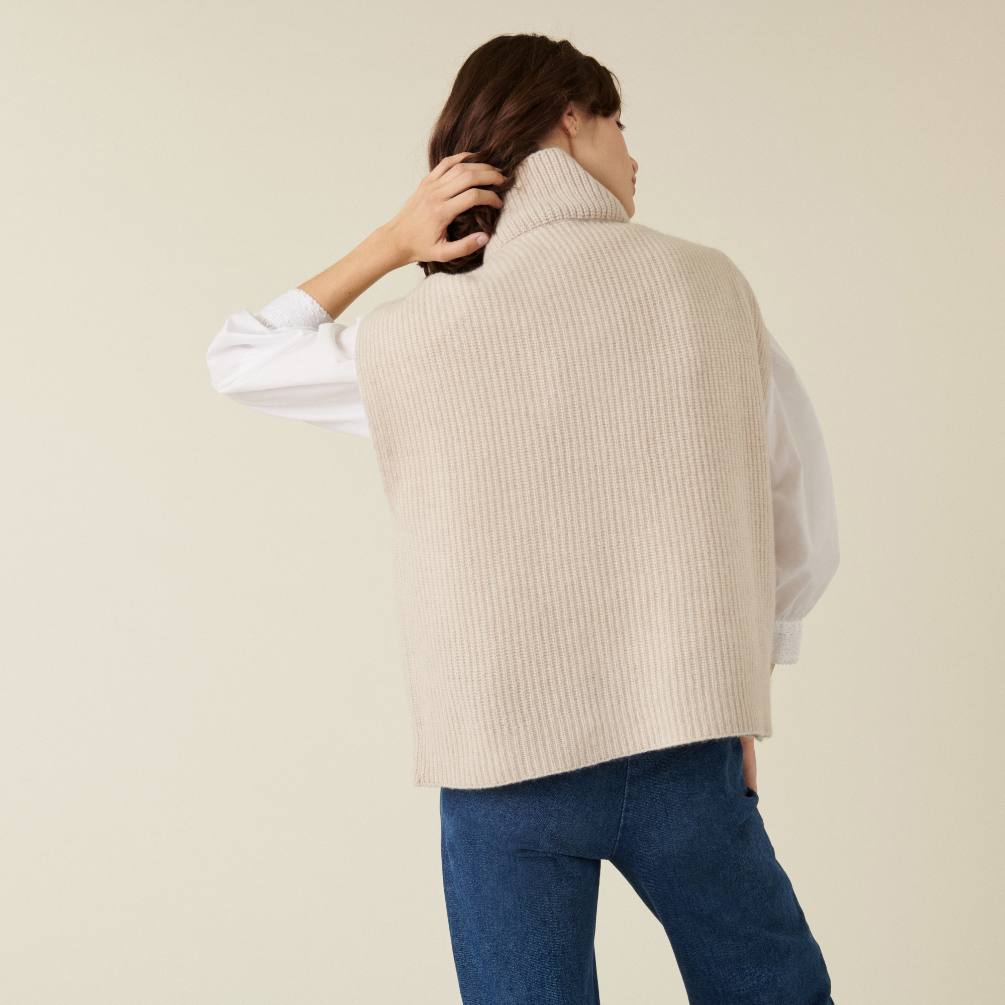 Pull col roulé sans manches en cachemire recyclé - Dalya 7403 ecru - 82 Ecru