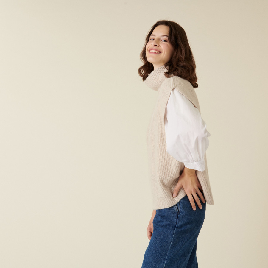 Pull col roulé sans manches en cachemire mélangé - Dalya