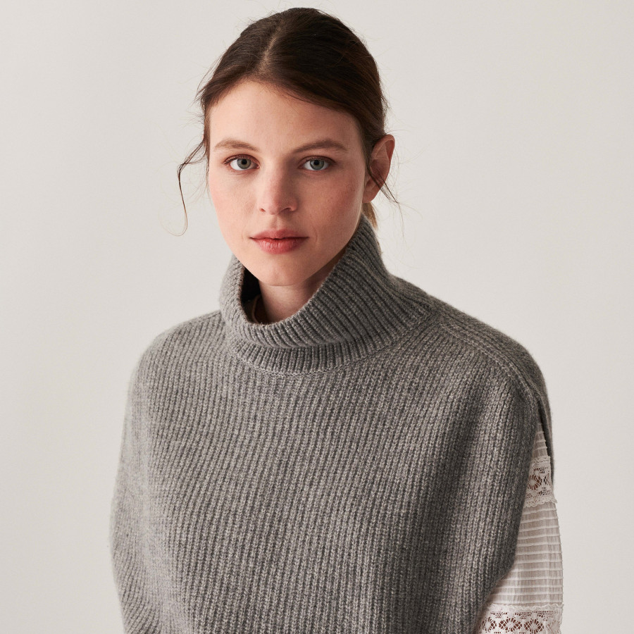 Pull col roulé sans manches en cachemire mélangé - Dalya