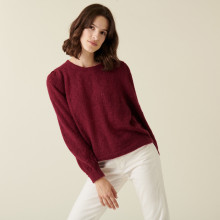 Pull à jeux de point fantaisie en mohair - Camelia 7482 griotte - 51 Bordeaux