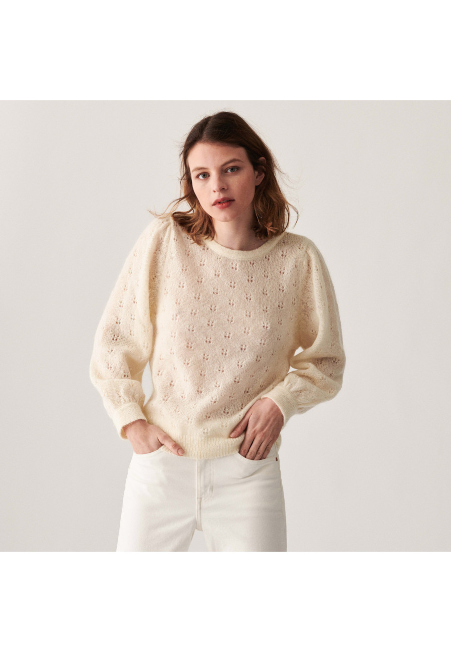 Pull à jeux de point fantaisie en mohair - Camelia 7403 ecru - 82 Ecru