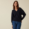 Pull ample col V finition bords côtes - Alderic 7440 marine - 05 Bleu marine