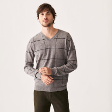 Checkered cashmere V-neck sweater - Arthur