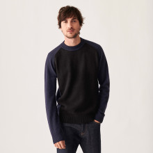 Pull en cachemire bicolore manches raglan - Amalfi 7538 marine/noir - 01 Noir