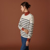 Pull boutonné à col rond bicolore en cachemire - Dalton 7517 ecru/marine - 82 Ecru