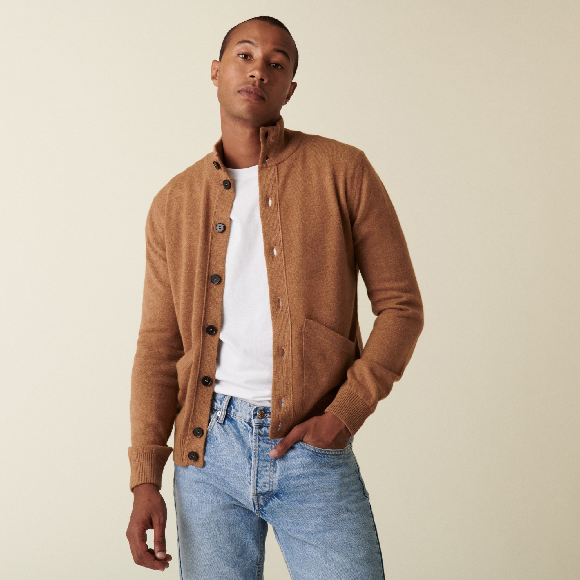 Gilet en cachemire boutonné à poches - Erwan 7430 Noisette - 46 Marron Clair