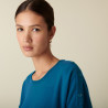 Pull ample boutonné à col rond en cachemire - Acene 7443 paon - 06 Bleu moyen