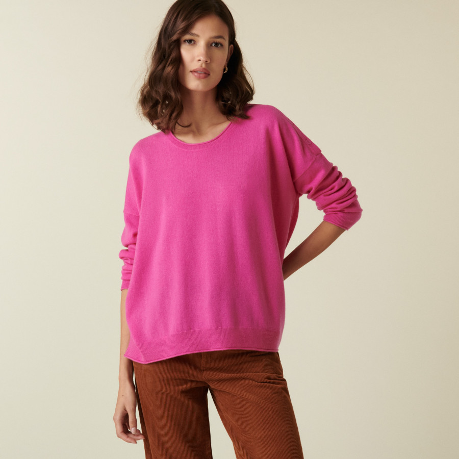 Pull ample boutonné à col rond en cachemire - Acene