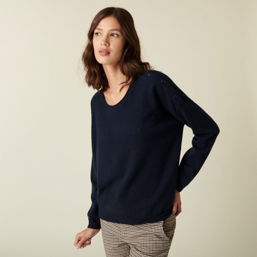 Pull ample boutonné à col rond en cachemire - Acene