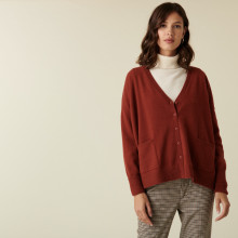 Cardigan col V boutonné à poches en cachemire - Achille 7461 cognac - 92 Rouille