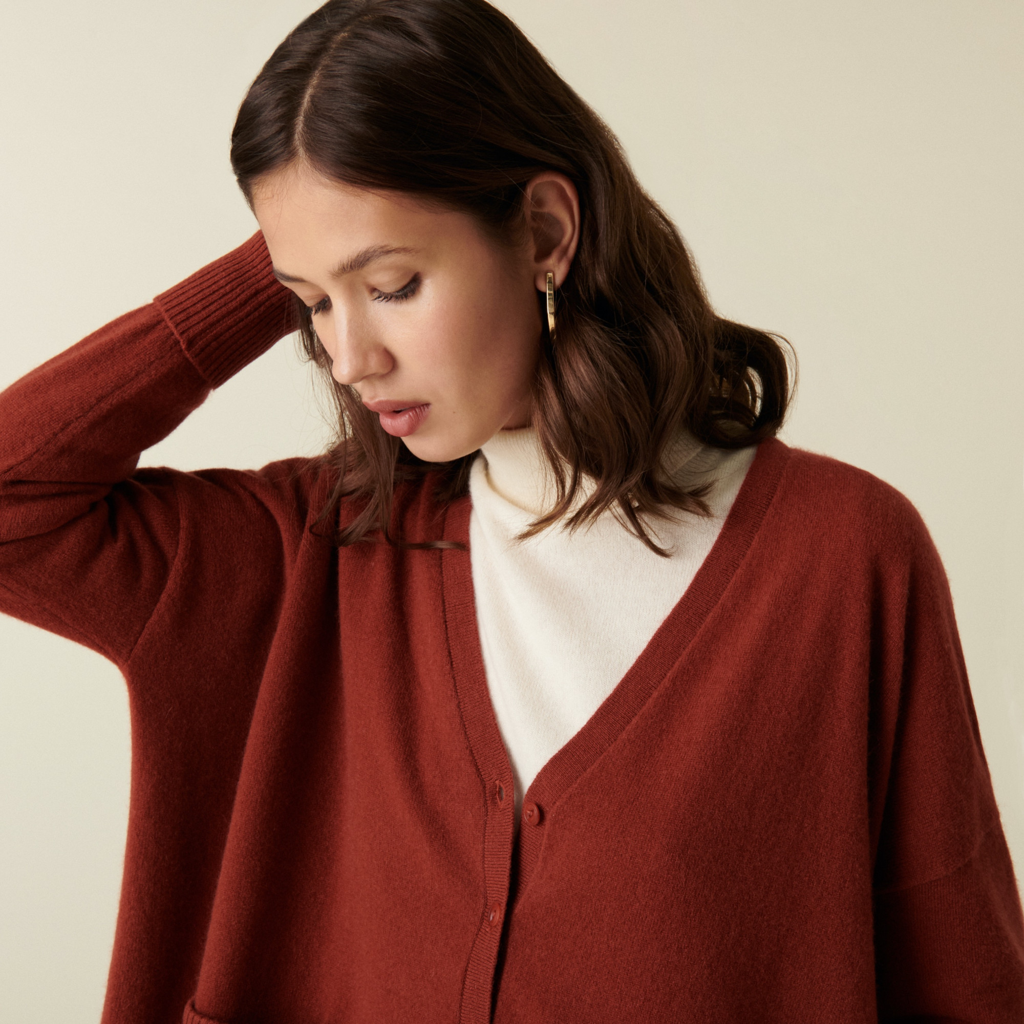 Cardigan col V boutonné à poches en cachemire - Achille 7461 cognac - 92 Rouille