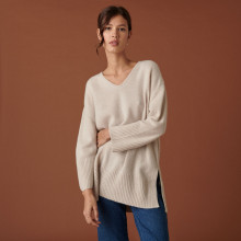 Oversized slit sweater in cashmere and recycled wool - Darius