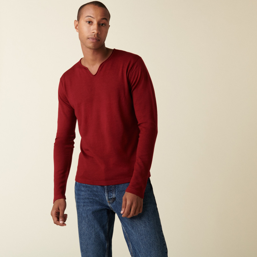 Merino wool sweater with Tunisian collar with logo - Etan