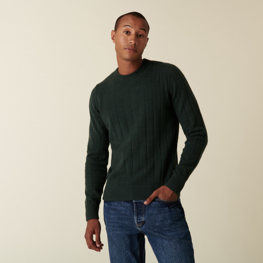 Pull en Cachemire en jeu de maille quadrillé - Alexis