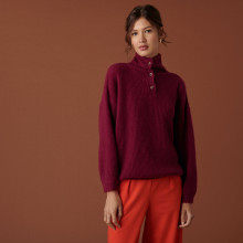 Pull oversize boutonné en mohair - Clea 7482 griotte - 51 Bordeaux