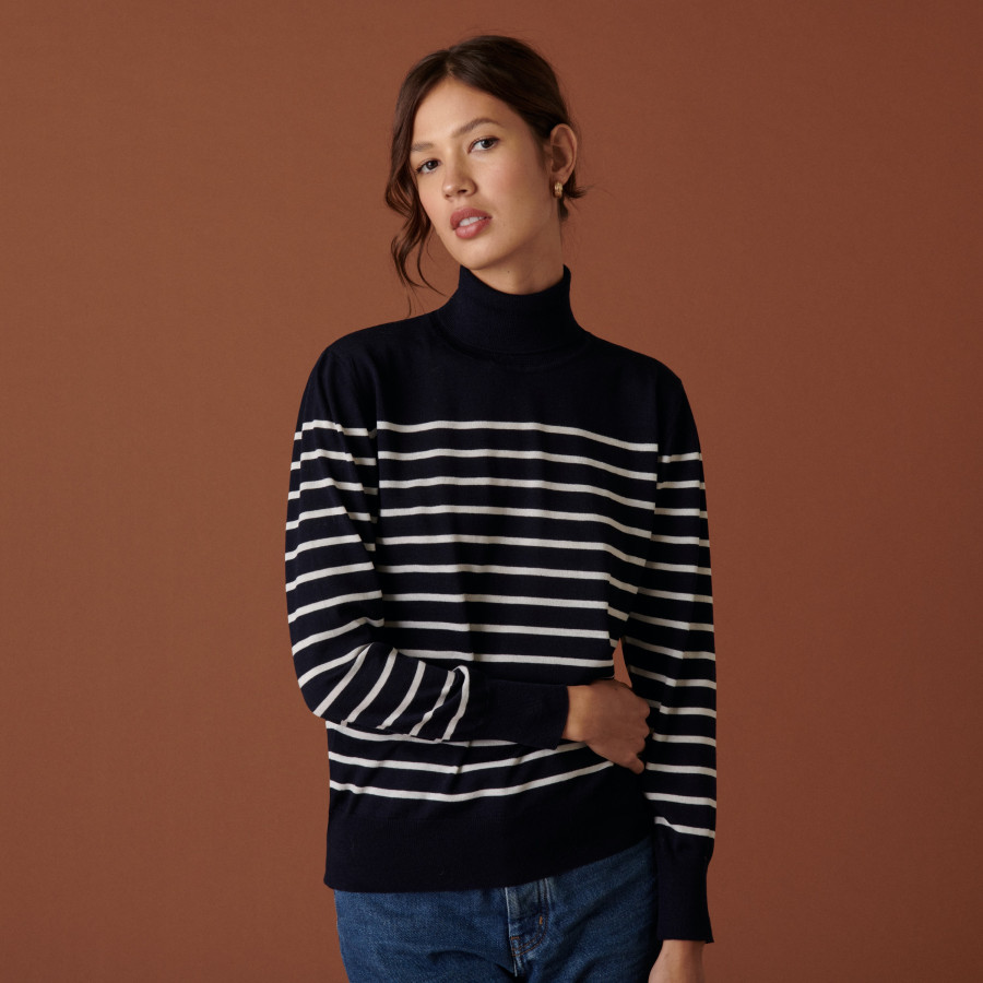 Pull col roulé en laine mérinos finitions bord côtes - Coletta