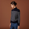 Pull col roulé en laine mérinos finitions bord côtes - Colette 7526 marine/ecru - 05 Bleu marine