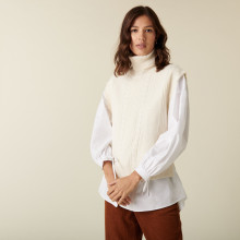 Pull col roulé sans manches en laine mérinos - Claudia 7403 ecru - 82 Ecru