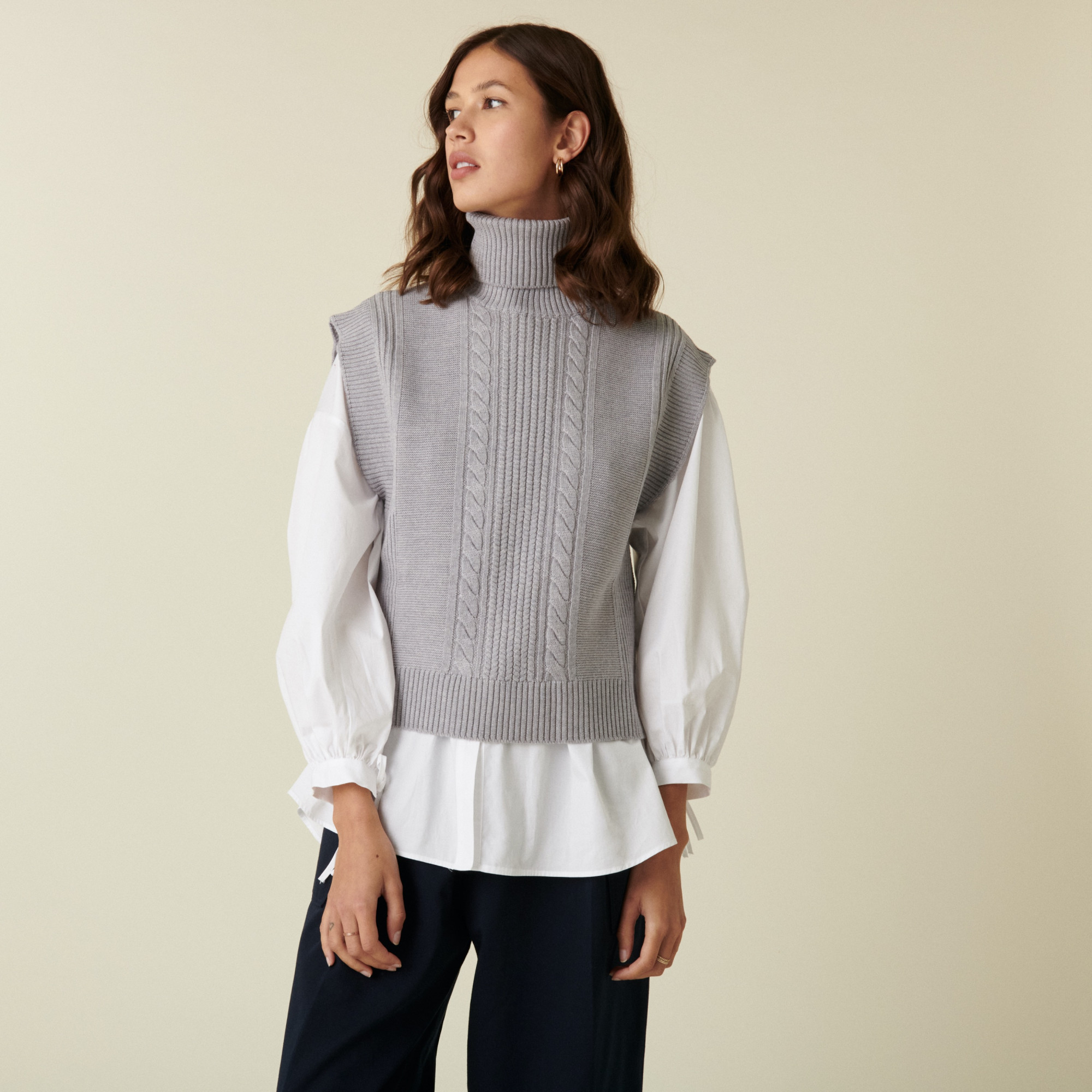 Pull col roulé sans manches en laine mérinos - Claudia 7412 gris clair - 11 Gris clair