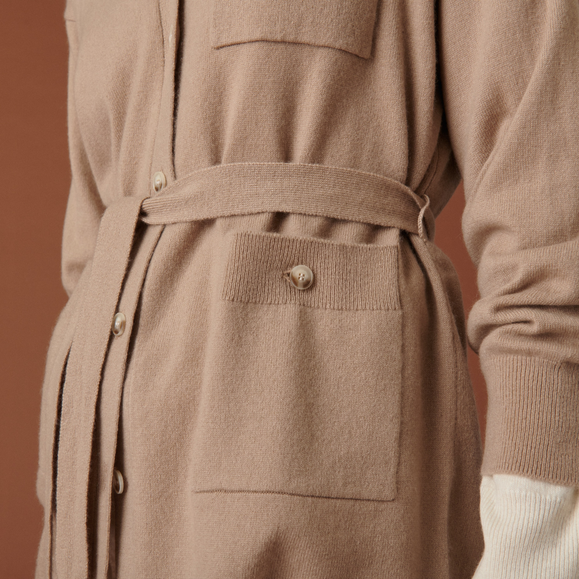 Veste boutonnée en cachemire col polo - Clemence 7404 sable - 13 Beige moyen