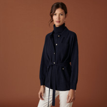 Veste boutonnée en cachemire col polo - Clemence 7440 marine - 05 Bleu marine