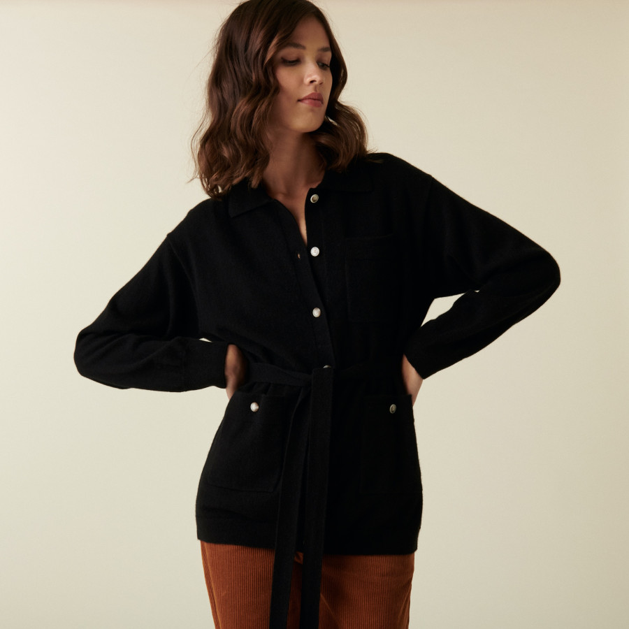 Veste boutonnée en cachemire col polo - Clemence