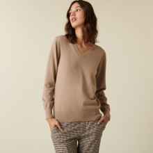 Pull col V en cachemire - Abel 7404 sable - 13 Beige moyen