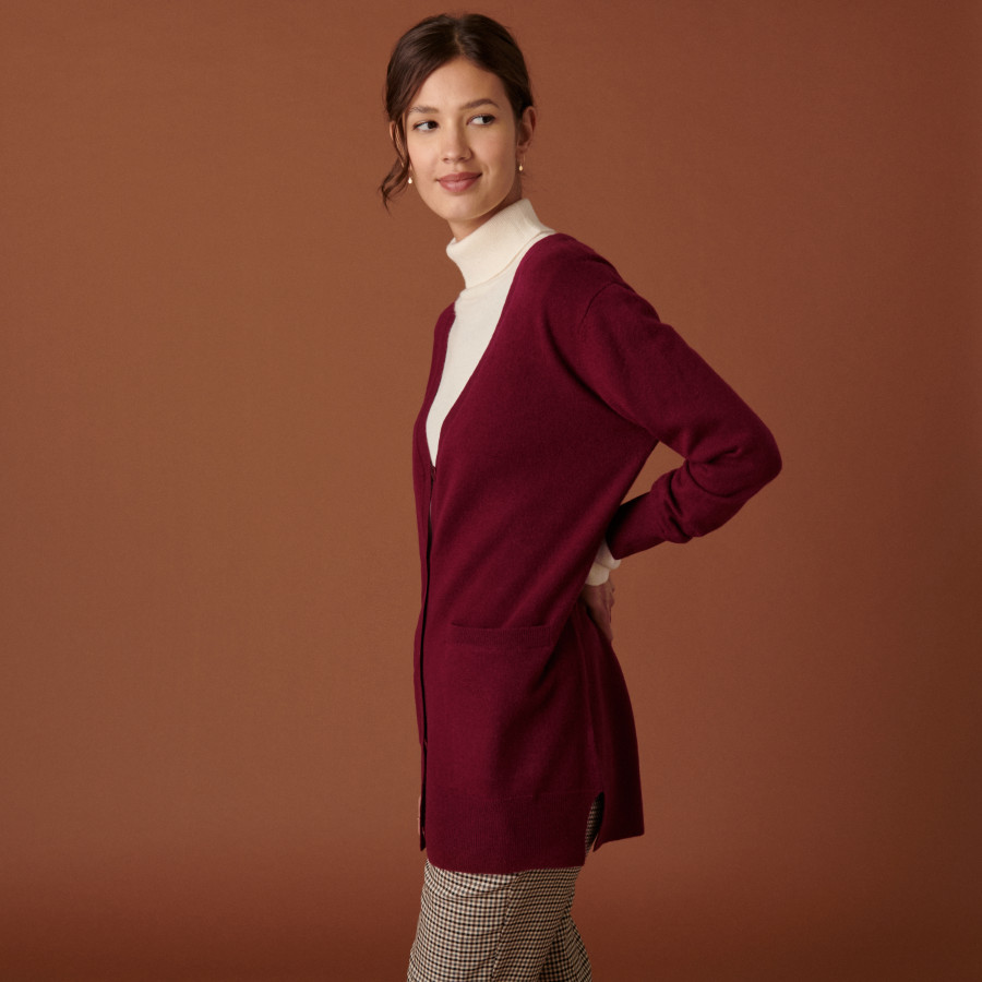 Long V-neck cashmere cardigan with slits and pockets - Aden