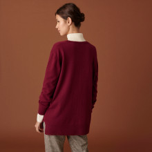 Long cardigan col V en cachemire à fentes et poches - Aden 7482 griotte - 51 Bordeaux