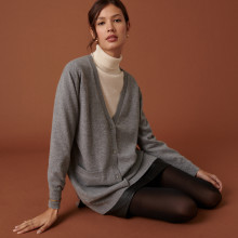 Long V-neck cashmere cardigan with slits and pockets - Aden