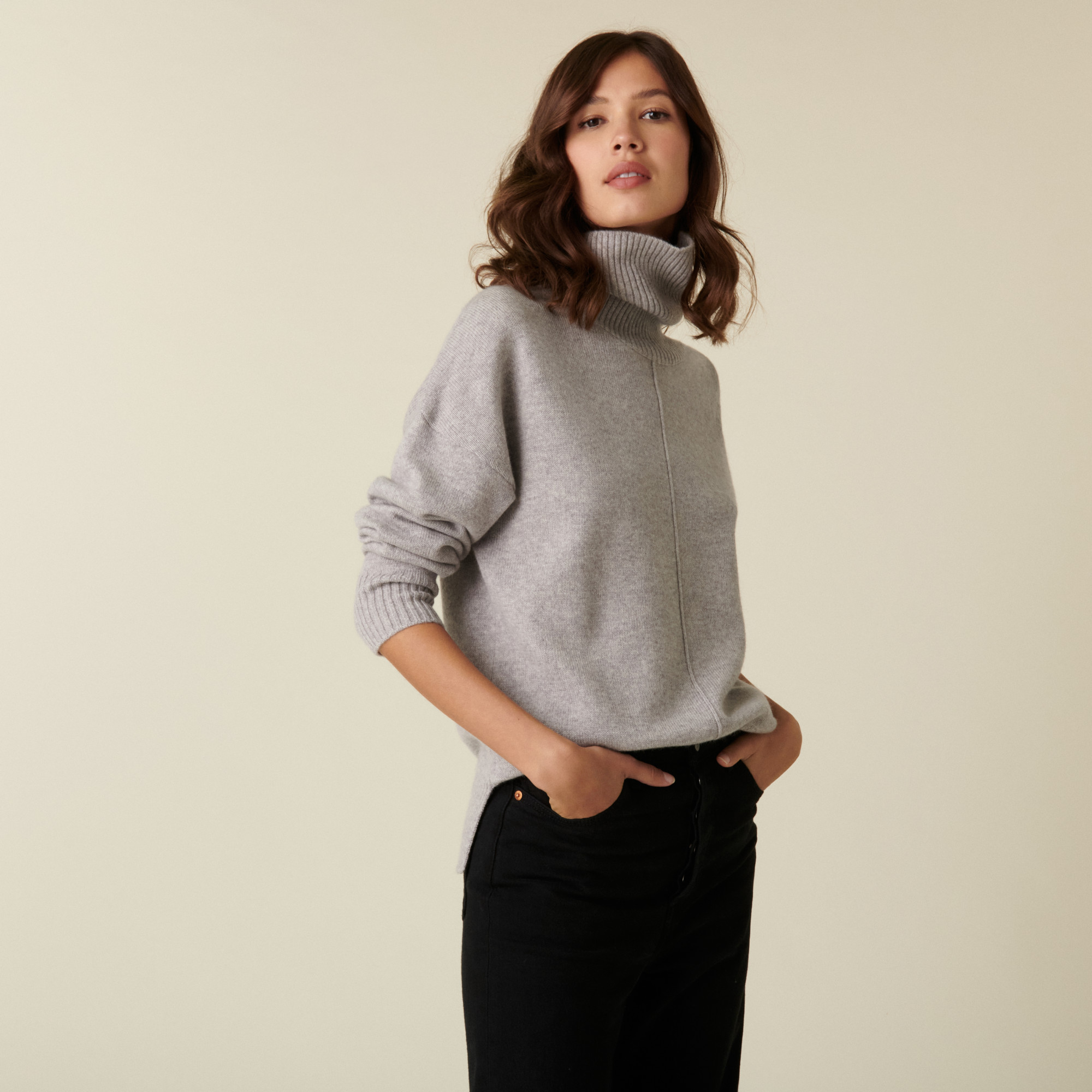 Pull col roulé à fentes en cachemire 4 fils - Adena 7412 gris clair - 11 Gris clair