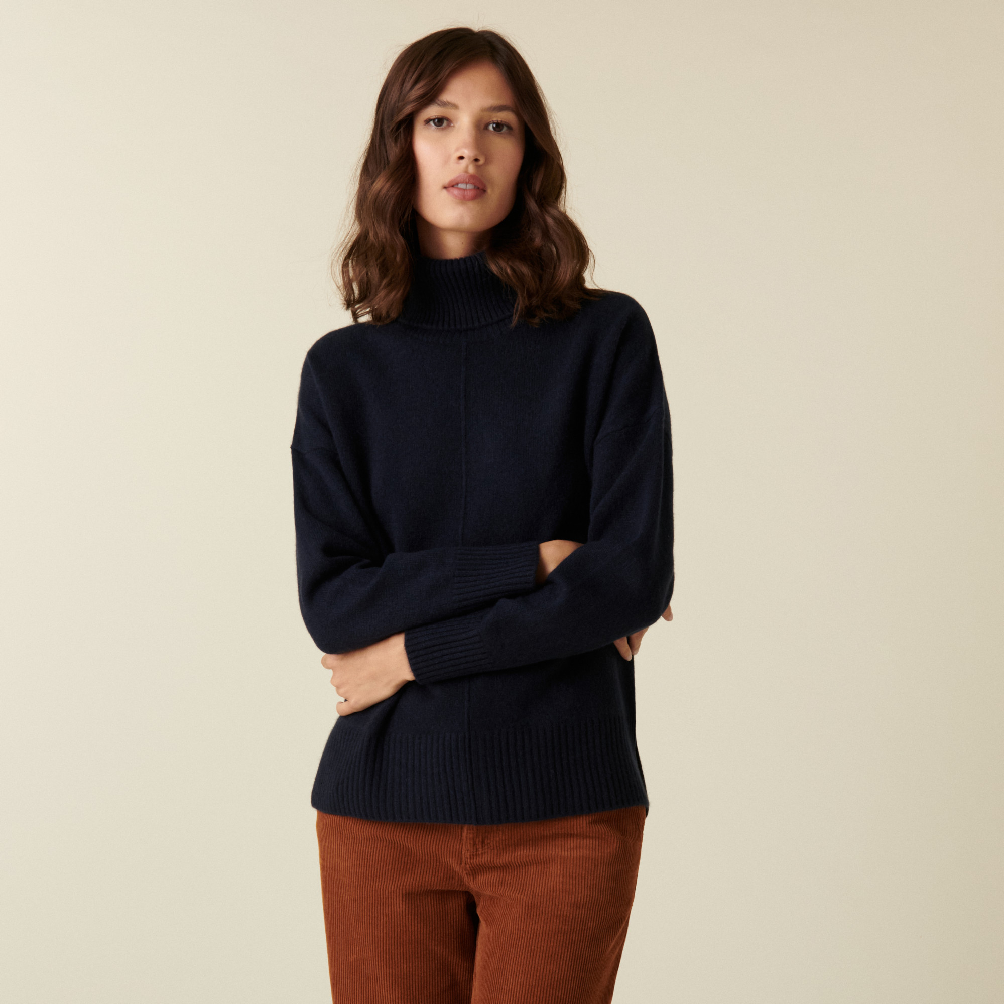 Pull col roulé à fentes en cachemire 4 fils - Adena 7440 marine - 05 Bleu marine