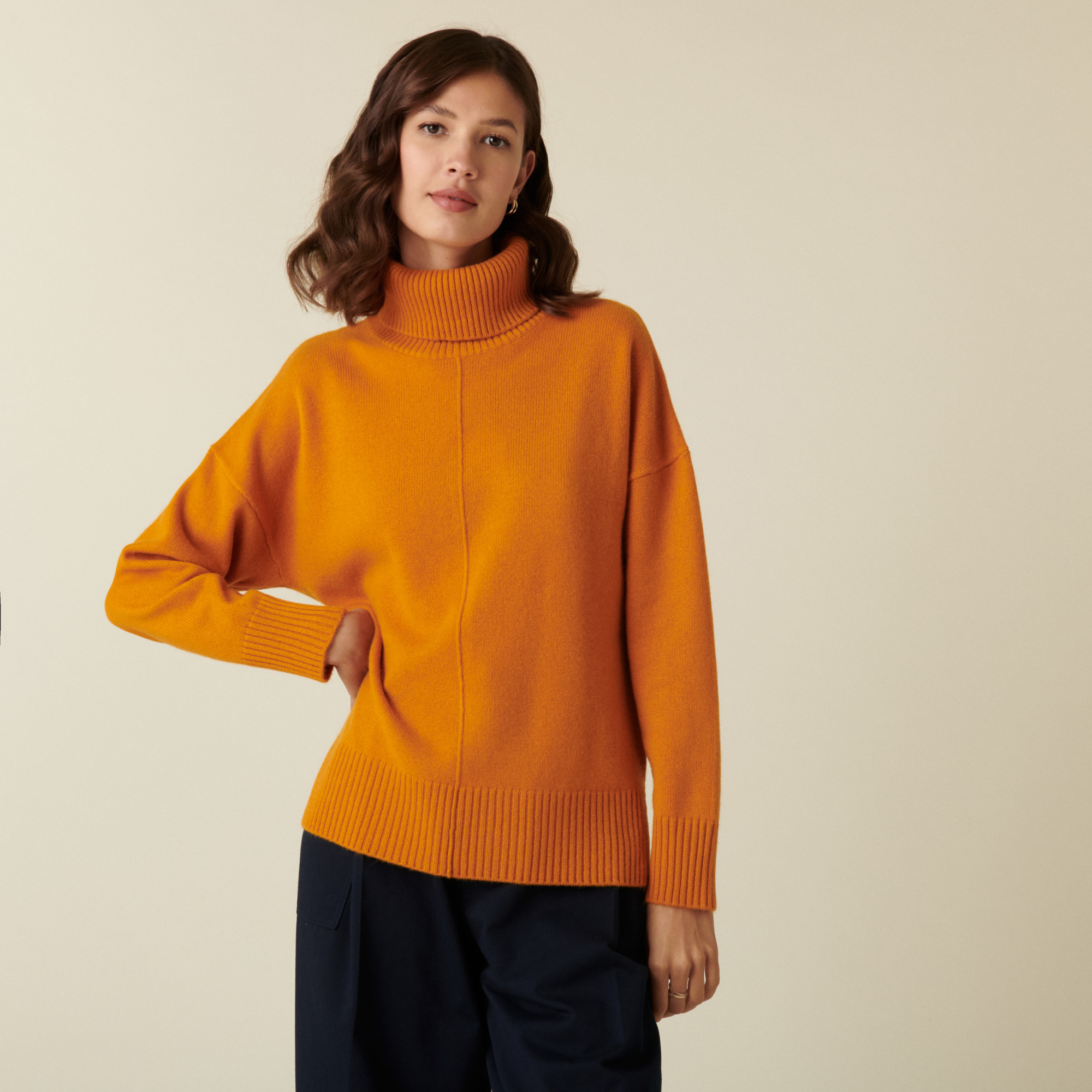 Pull col roulé à fentes en cachemire 4 fils - Adena 7460 tournesol - 15 Orange
