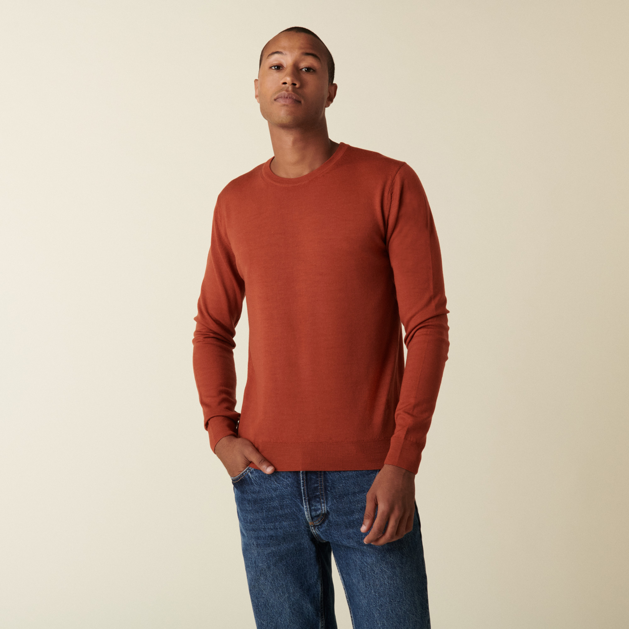Pull col rond avec logo en laine mérinos - Eddie 7461 cognac - 92 Rouille