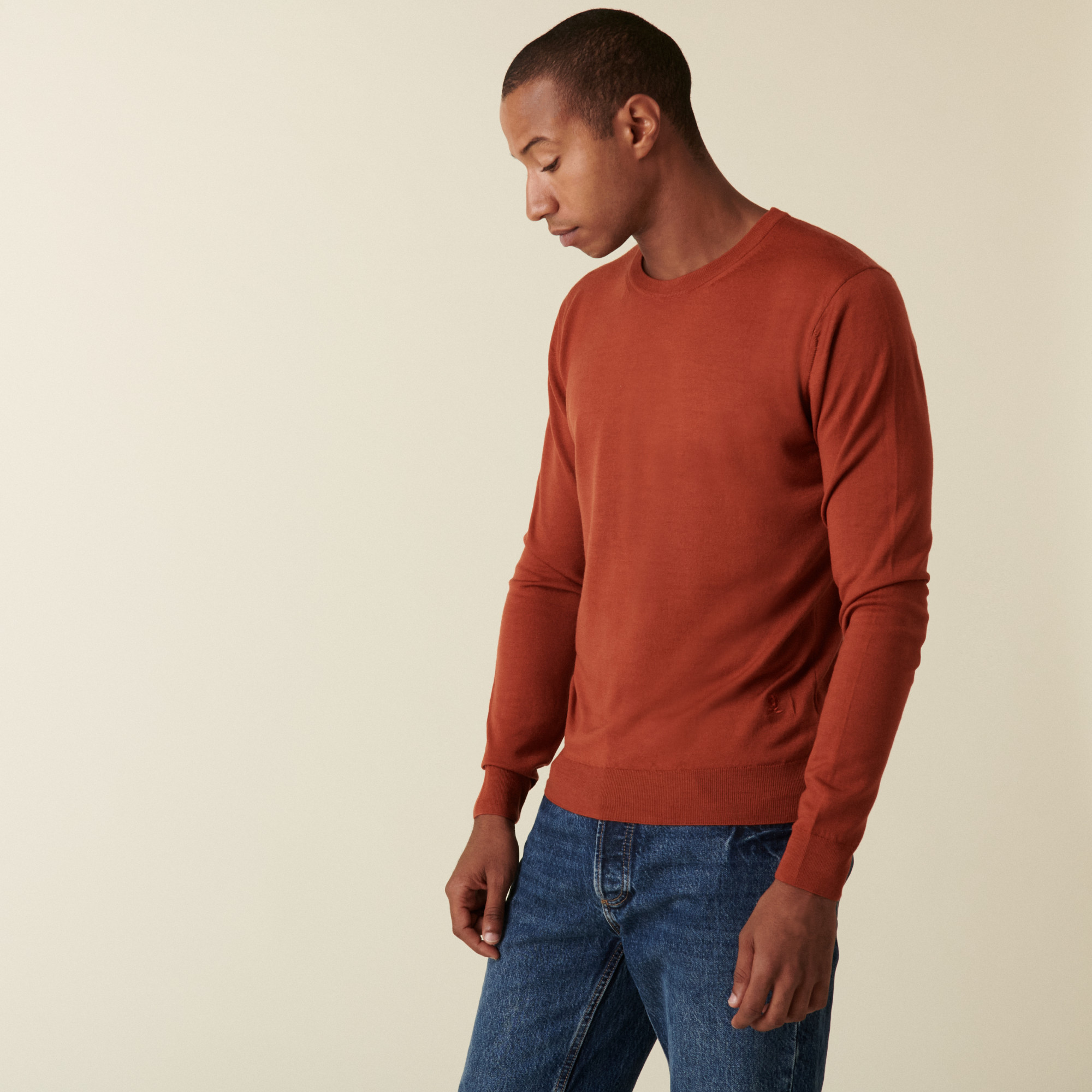 Pull col rond avec logo en laine mérinos - Eddie 7461 cognac - 92 Rouille