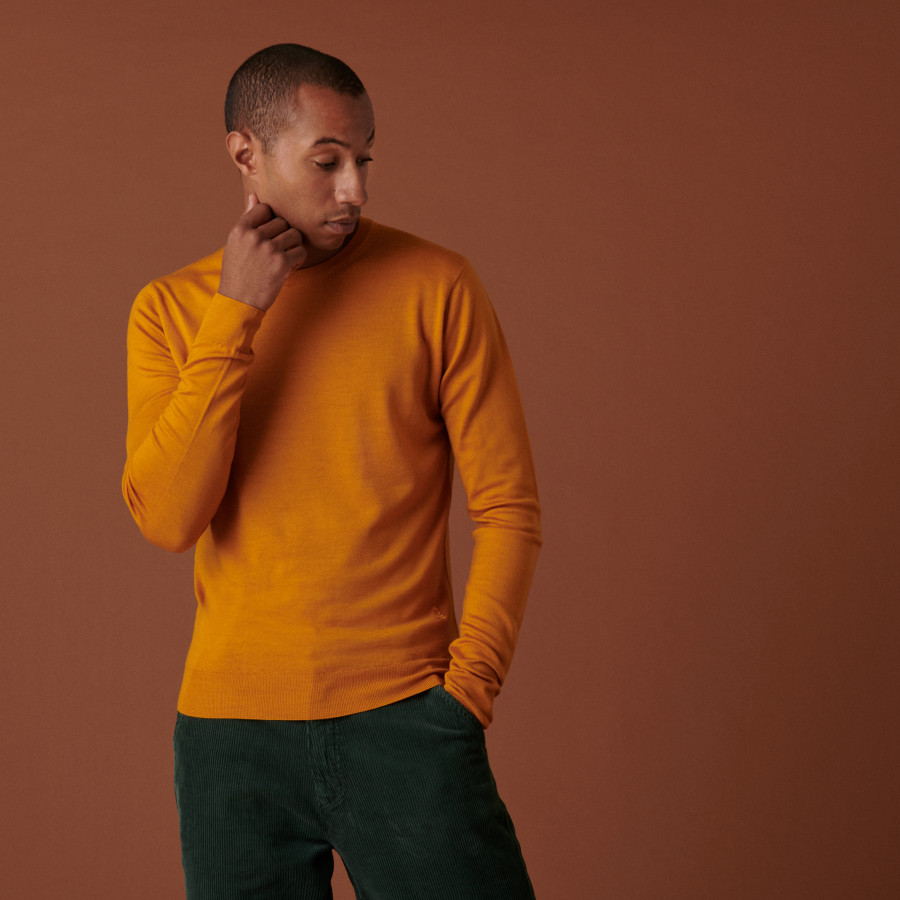 Round neck sweater with logo in merino wool - Eddie
